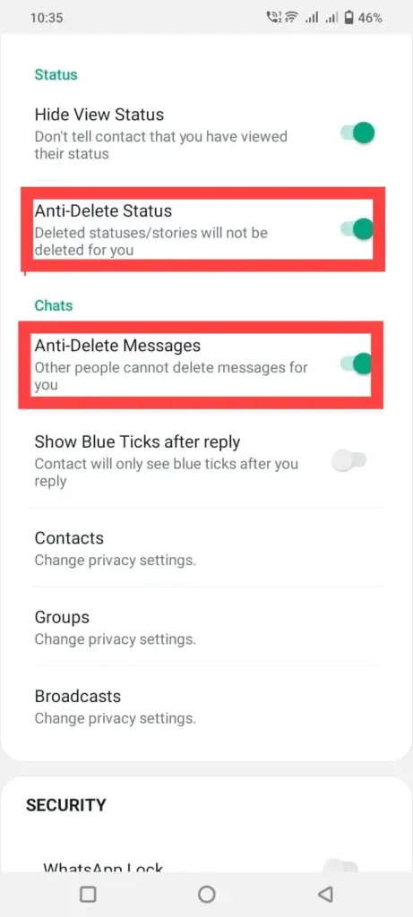 Anti-delete messages and status