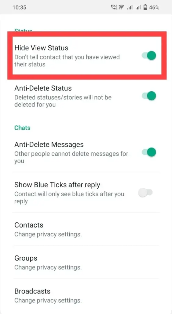 Hide online status on FM WhatsApp