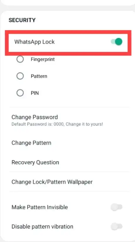 App lock for added security on FM WhatsApp